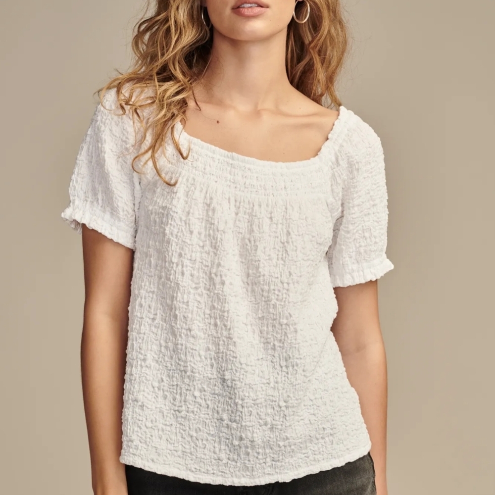 Lucky Brand White Textured Square Neck Blouse NWT